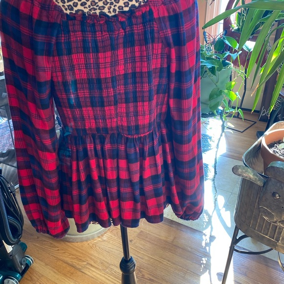 Torrid Red and Navy Plaid Smocked Top - Picture 3 of 4